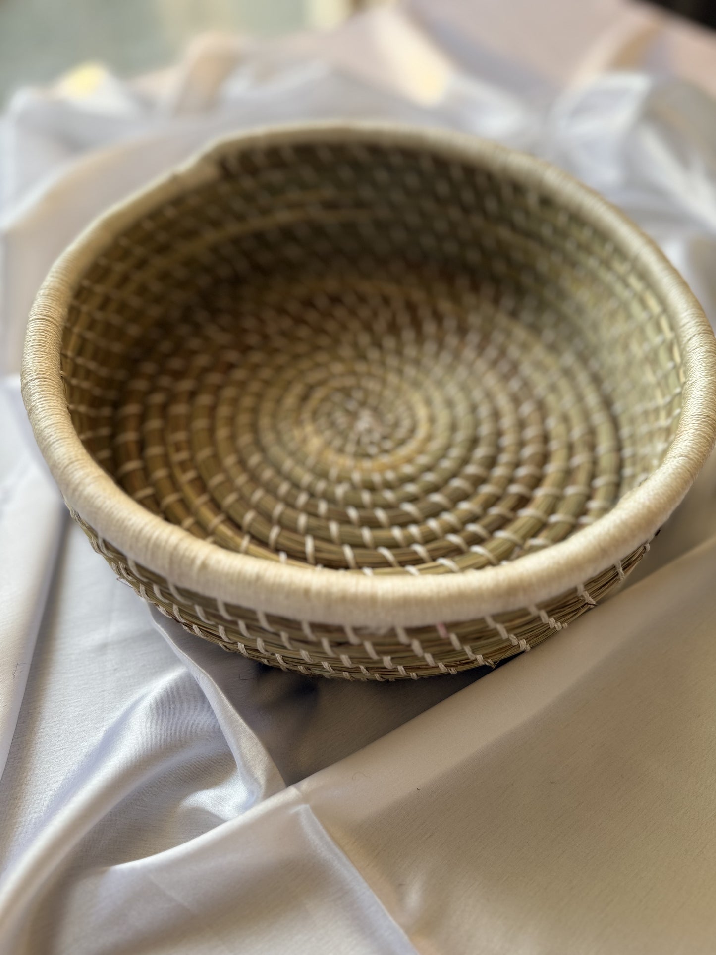 Large White Hand-Crafted Sabai Grass Jute Organiser