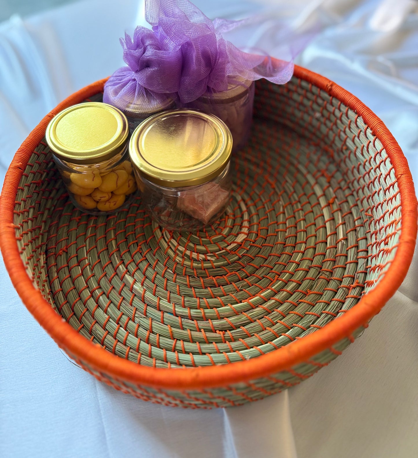 Large Orange Hand-Crafted Sabai Grass Jute Organiser