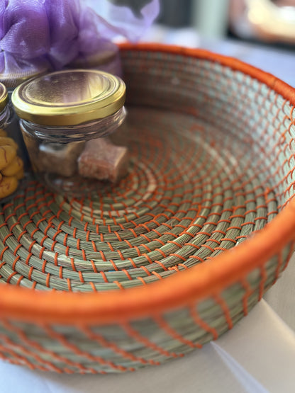 Medium Orange Hand-Crafted Sabai Grass Jute Organiser