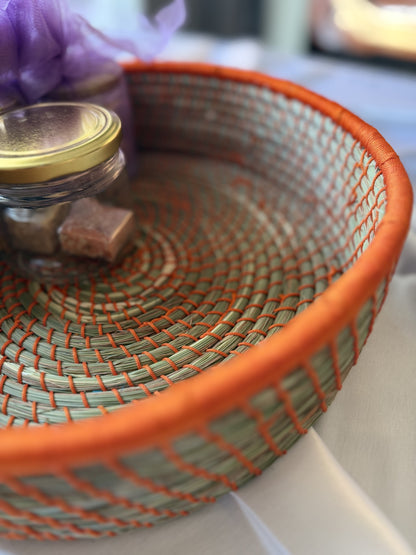Small Orange Hand-Crafted Sabai Grass Jute Organiser