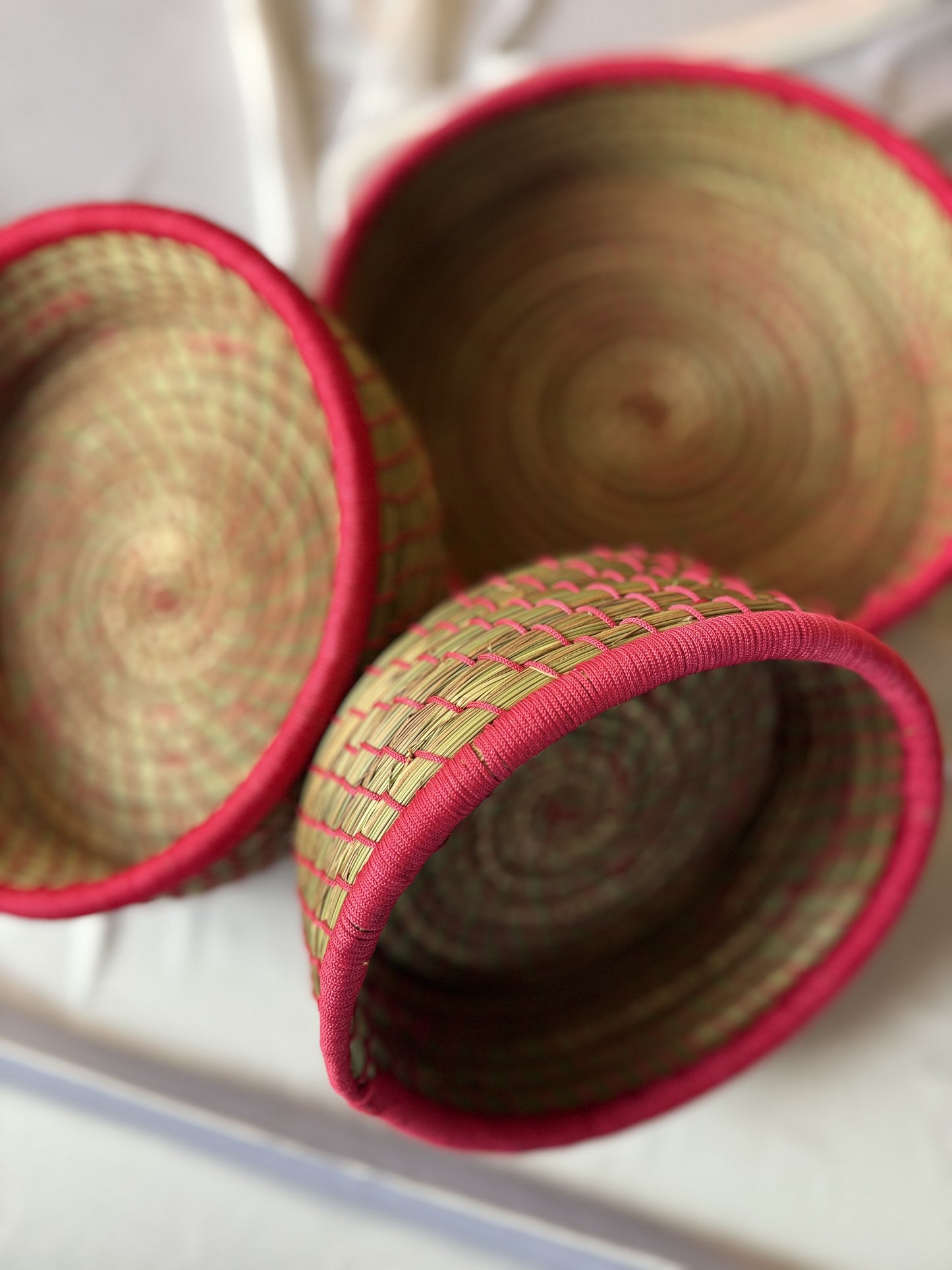 Pink Hand-Crafted Sabai Grass Jute Organiser (Set of 3)