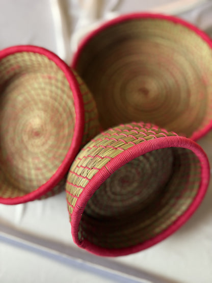 Pink Hand-Crafted Sabai Grass Jute Organiser (Set of 3)