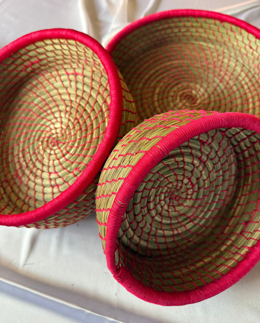 Pink Hand-Crafted Sabai Grass Jute Organiser (Set of 3)