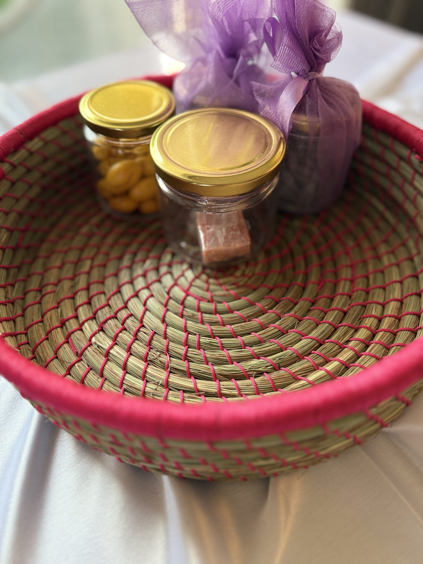 Medium Pink Hand-Crafted Sabai Grass Jute Organiser