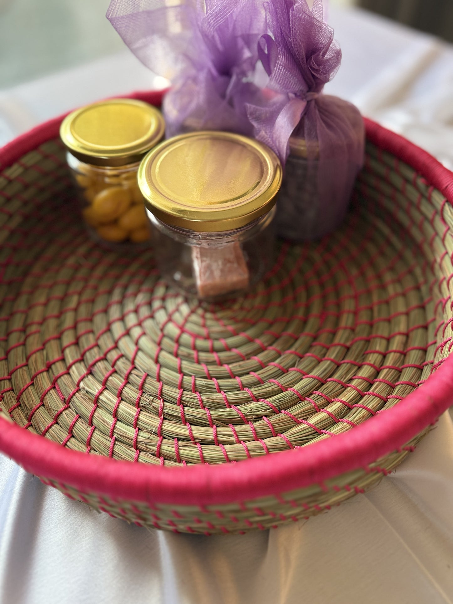 Medium Pink Hand-Crafted Sabai Grass Jute Organiser