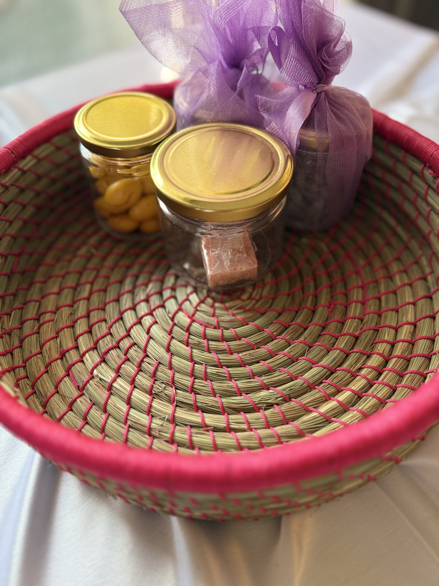 Pink Hand-Crafted Sabai Grass Jute Organiser (Set of 3)