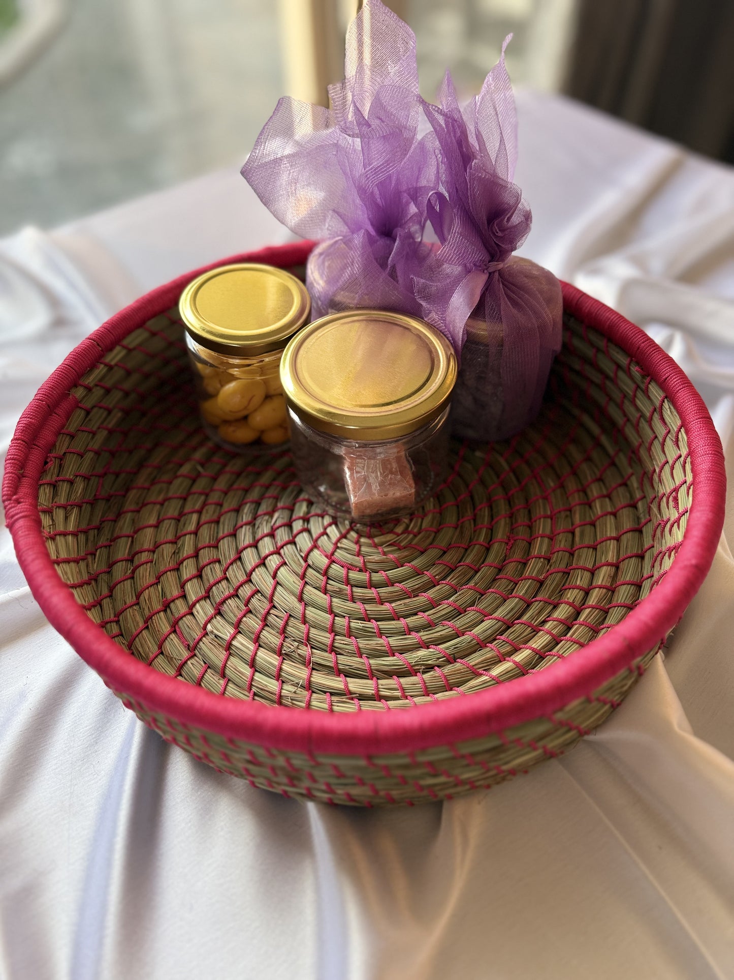 Pink Hand-Crafted Sabai Grass Jute Organiser (Set of 3)