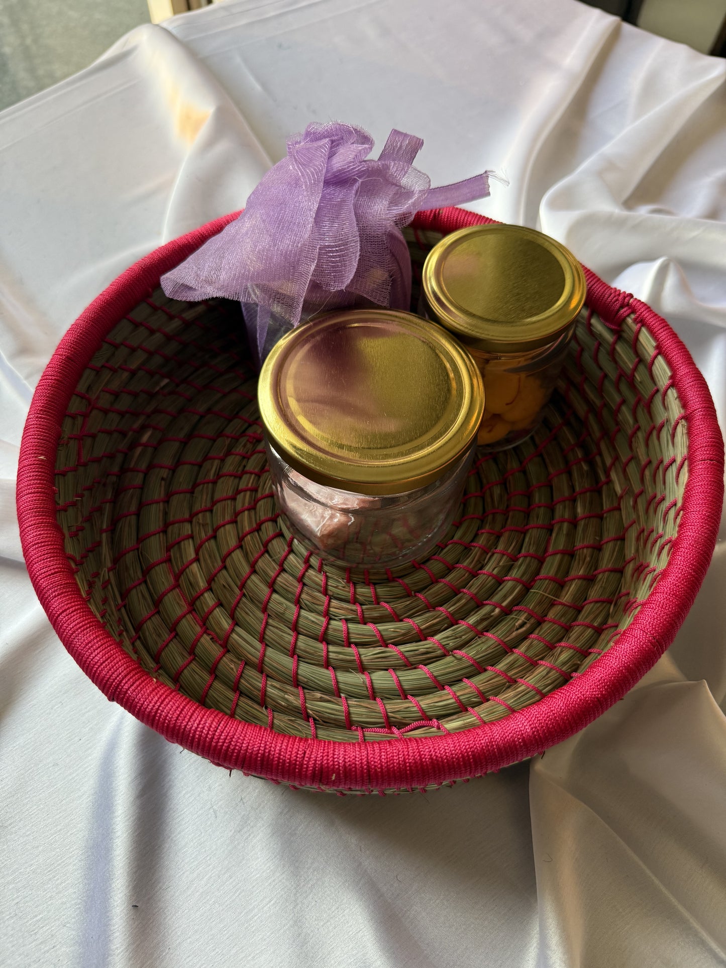 Pink Hand-Crafted Sabai Grass Jute Organiser (Set of 3)