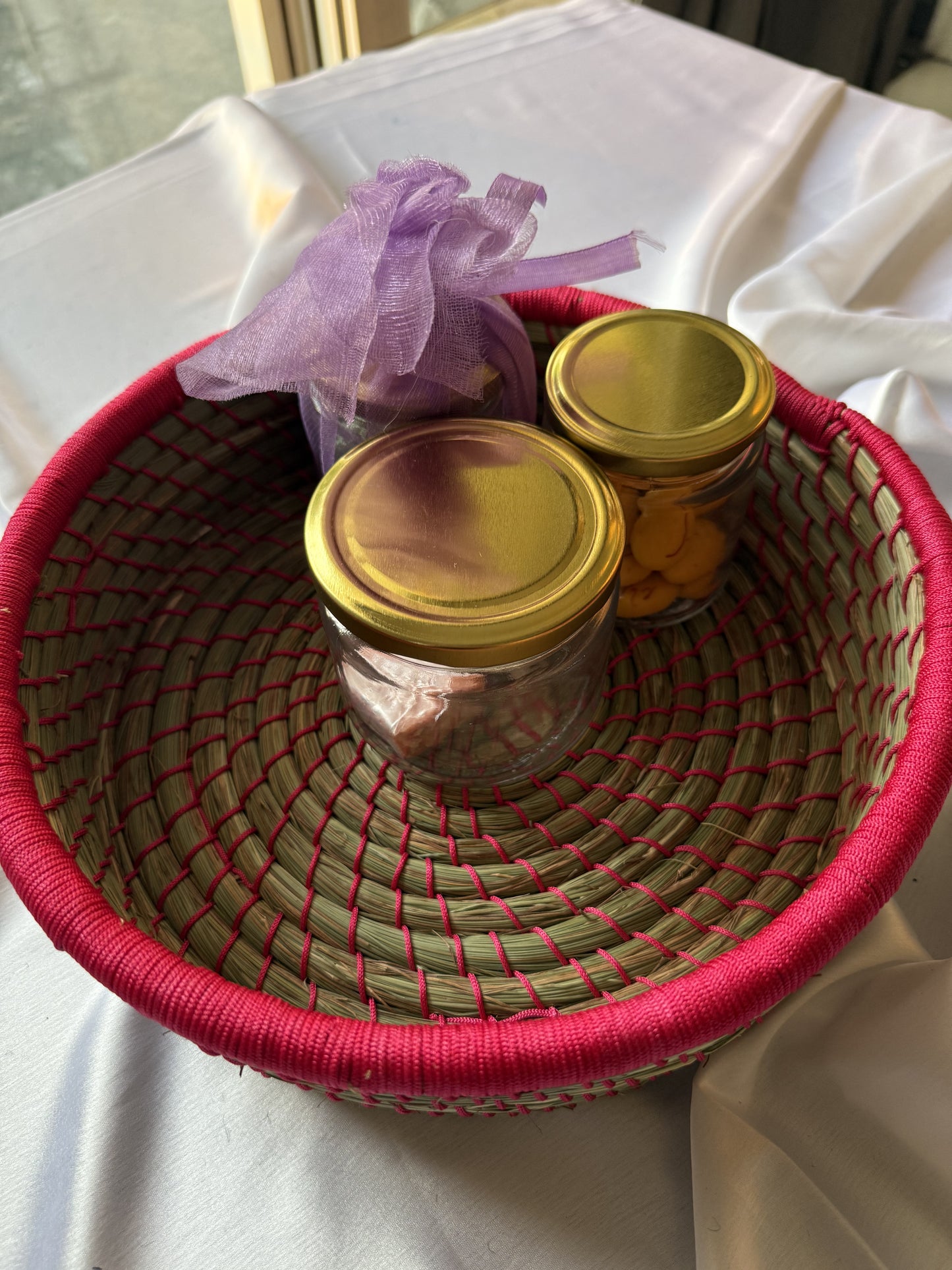 Pink Hand-Crafted Sabai Grass Jute Organiser (Set of 3)