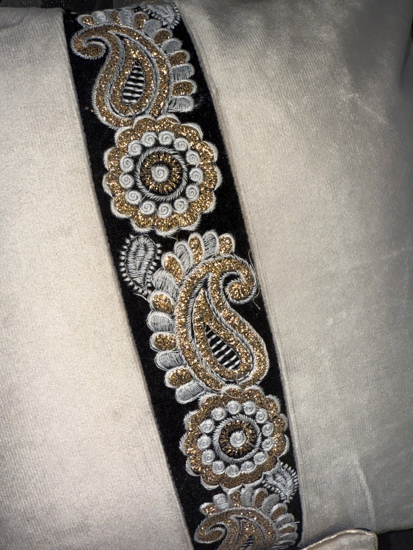 Beige Velvet Black Brocade Cushion Cover – Luxury Decorative Pillow for Elegant Home Décor