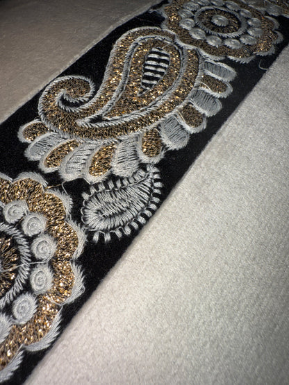 Beige Velvet Black Brocade Cushion Cover – Luxury Decorative Pillow for Elegant Home Décor