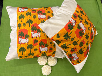 White Satin Yellow Cushion Cover – Luxurious Decorative Pillow for Living Room & Bedroom Decor