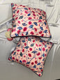 Beige Velvet Cushion Cover with Blue and Pink Design – Elegant Decorative Pillow for Living Room & Bedroom