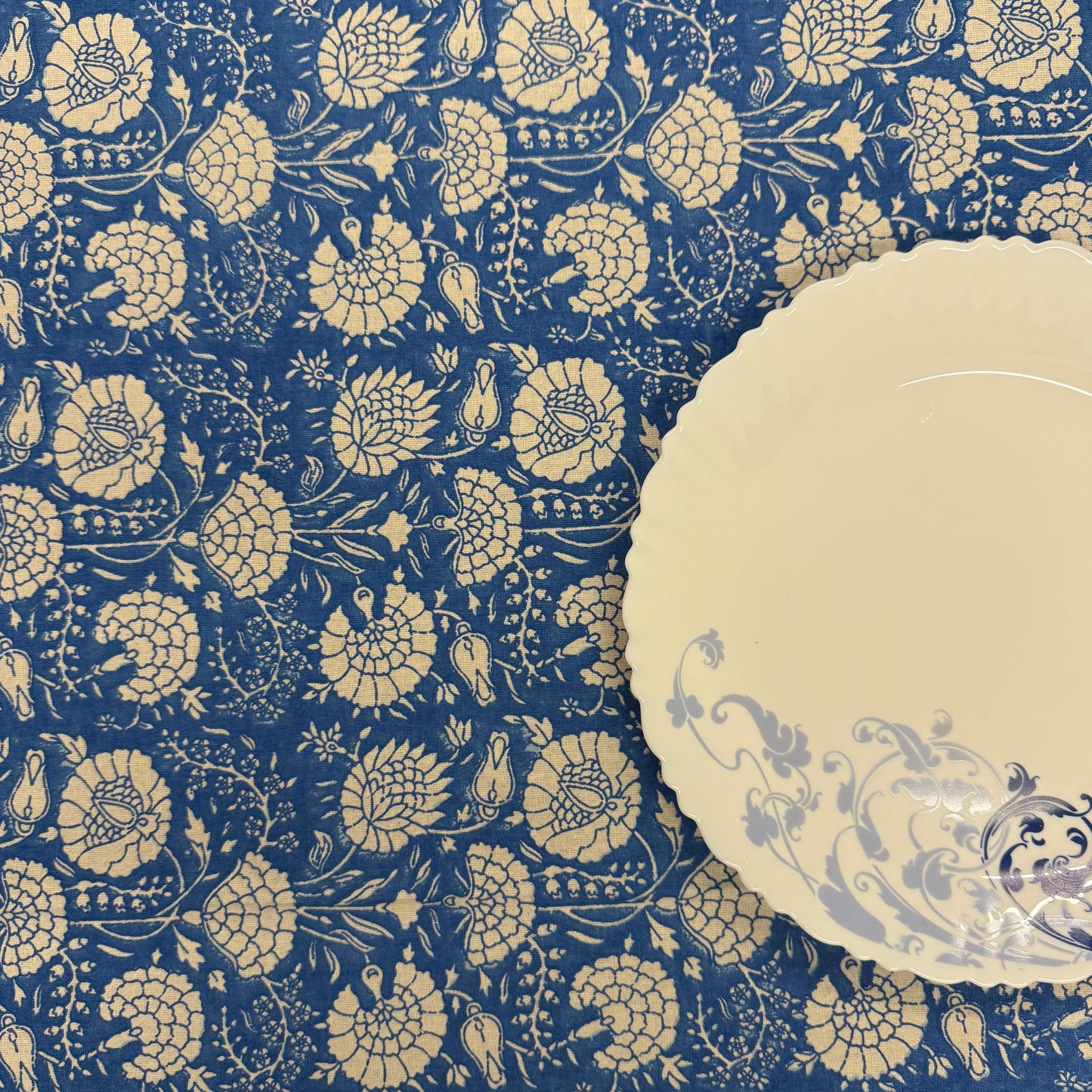 Blue Cotton Handblock Table Cover – 60x90 Inches for 6-Seater Dining Tables