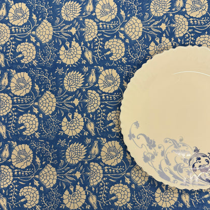 Blue Cotton Handblock Table Cover – 60x90 Inches for 6-Seater Dining Tables