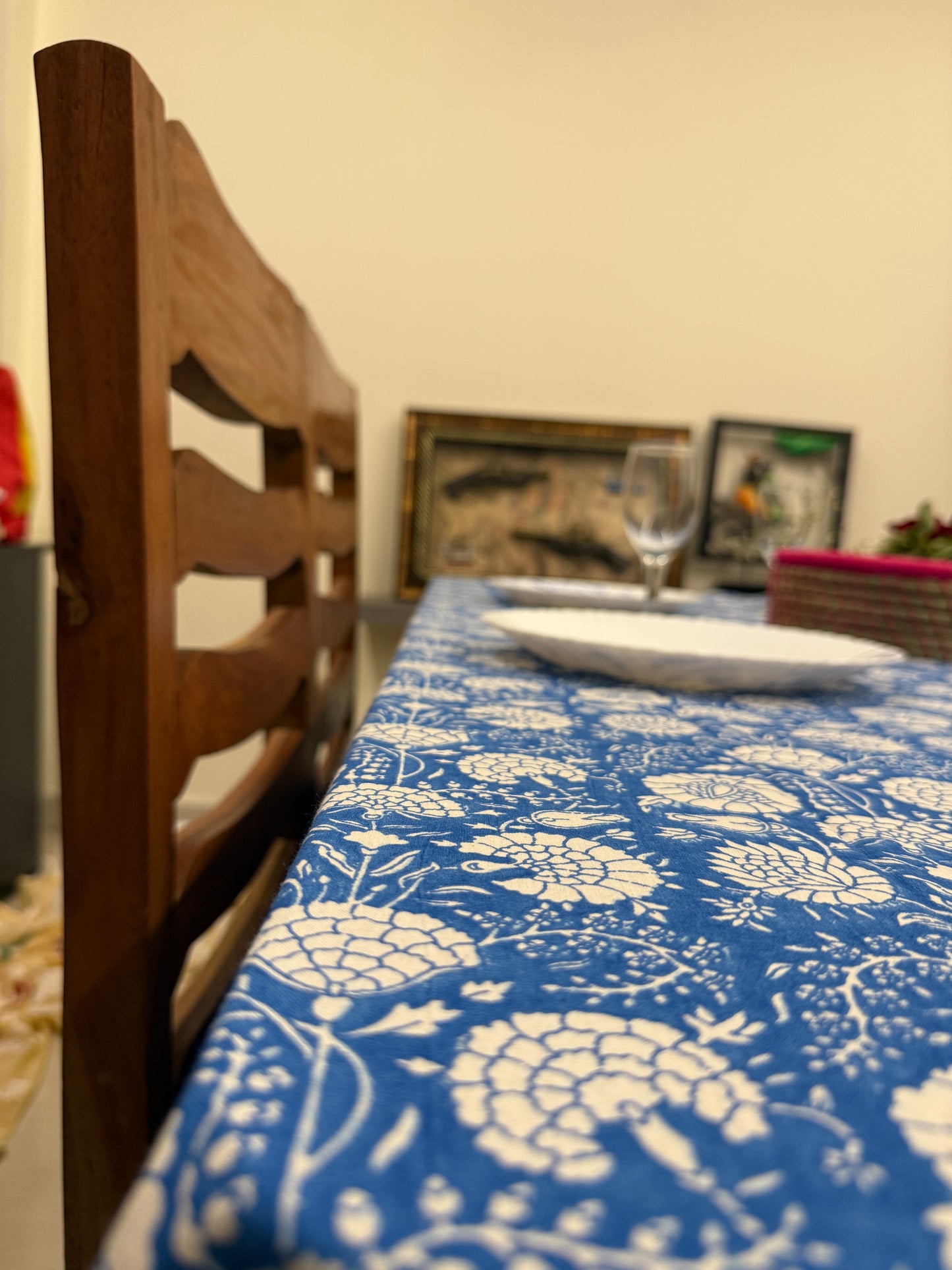 Blue Cotton Handblock Table Cover – 60x90 Inches for 6-Seater Dining Tables