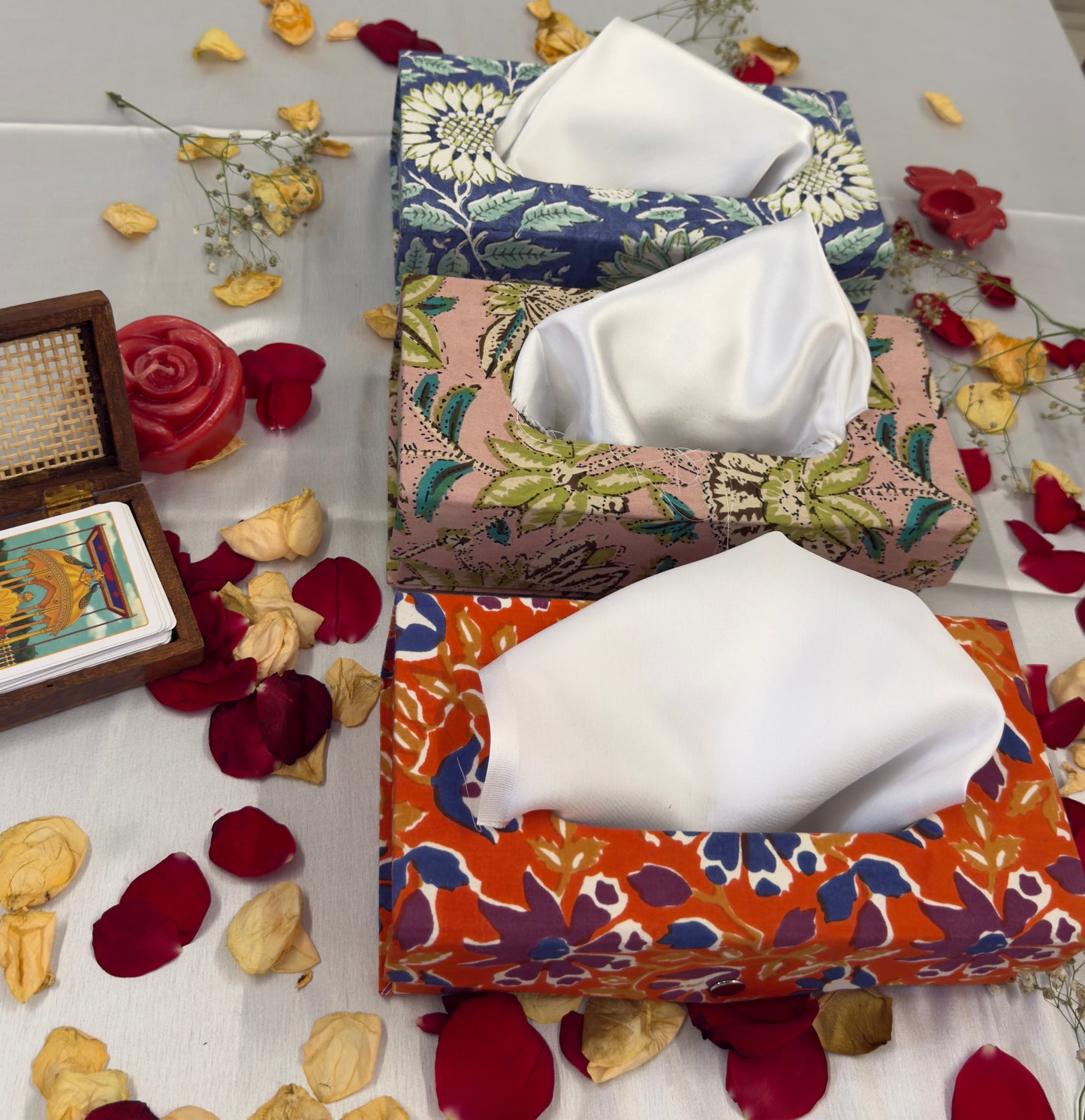 Handblock Tissue Box, Blue Floral