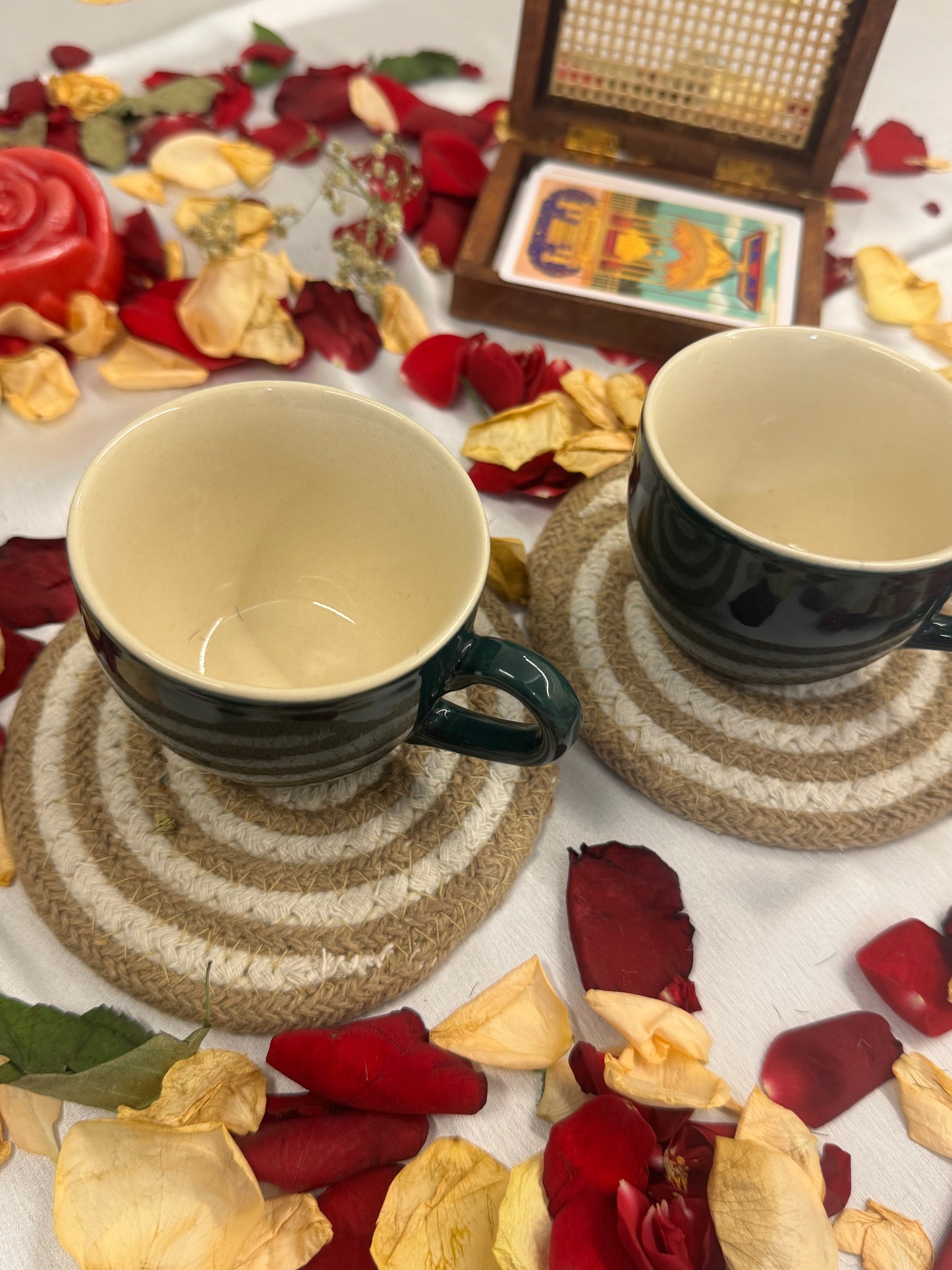Spiral White Jute  Festive Coasters Set of 4