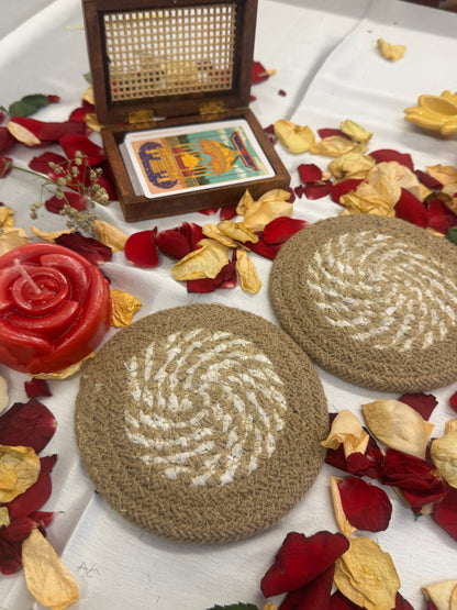 SpiralRound Decorative Jute Coaster Set of Four