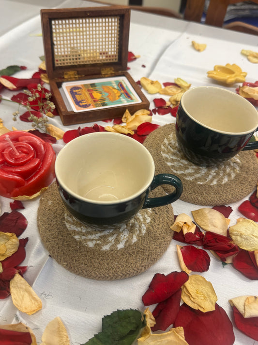 SpiralRound Decorative Jute Coaster Set of Four