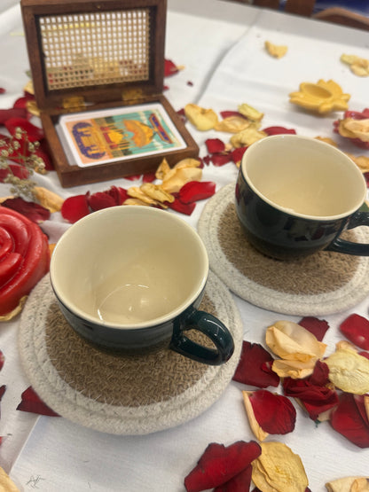 Round White Decorative Coaster Set of 4