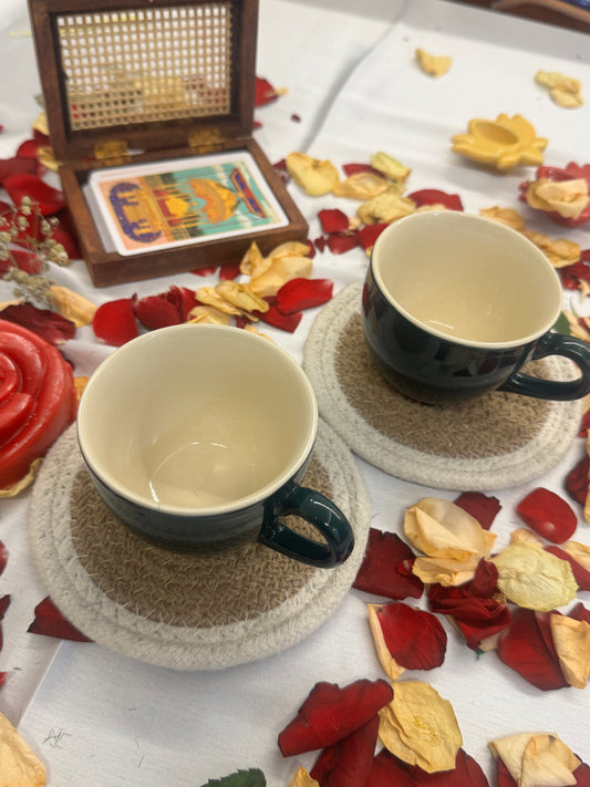 Round White Decorative Coaster Set of 4