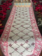 Pink Floral Green Chain Handblock Premium Jute Table Runner