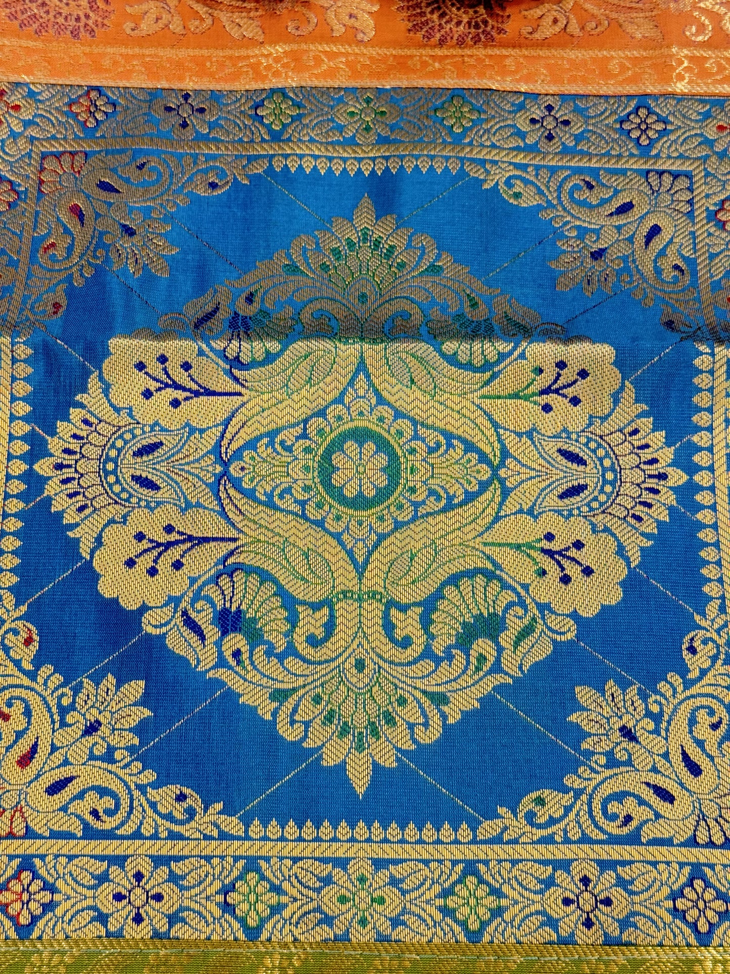 Blue Banarasi Silk Patchwork Table Runner – Luxurious Brocade & Art Silk Table Décor for Elegant Interiors