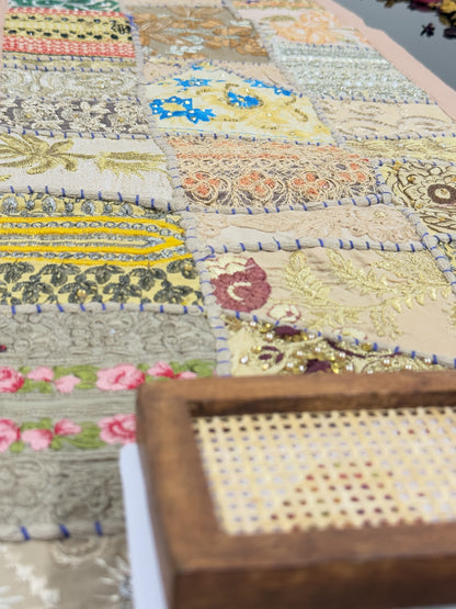 Beige Kambadiya Patchwork Rajasthani Table Runner
