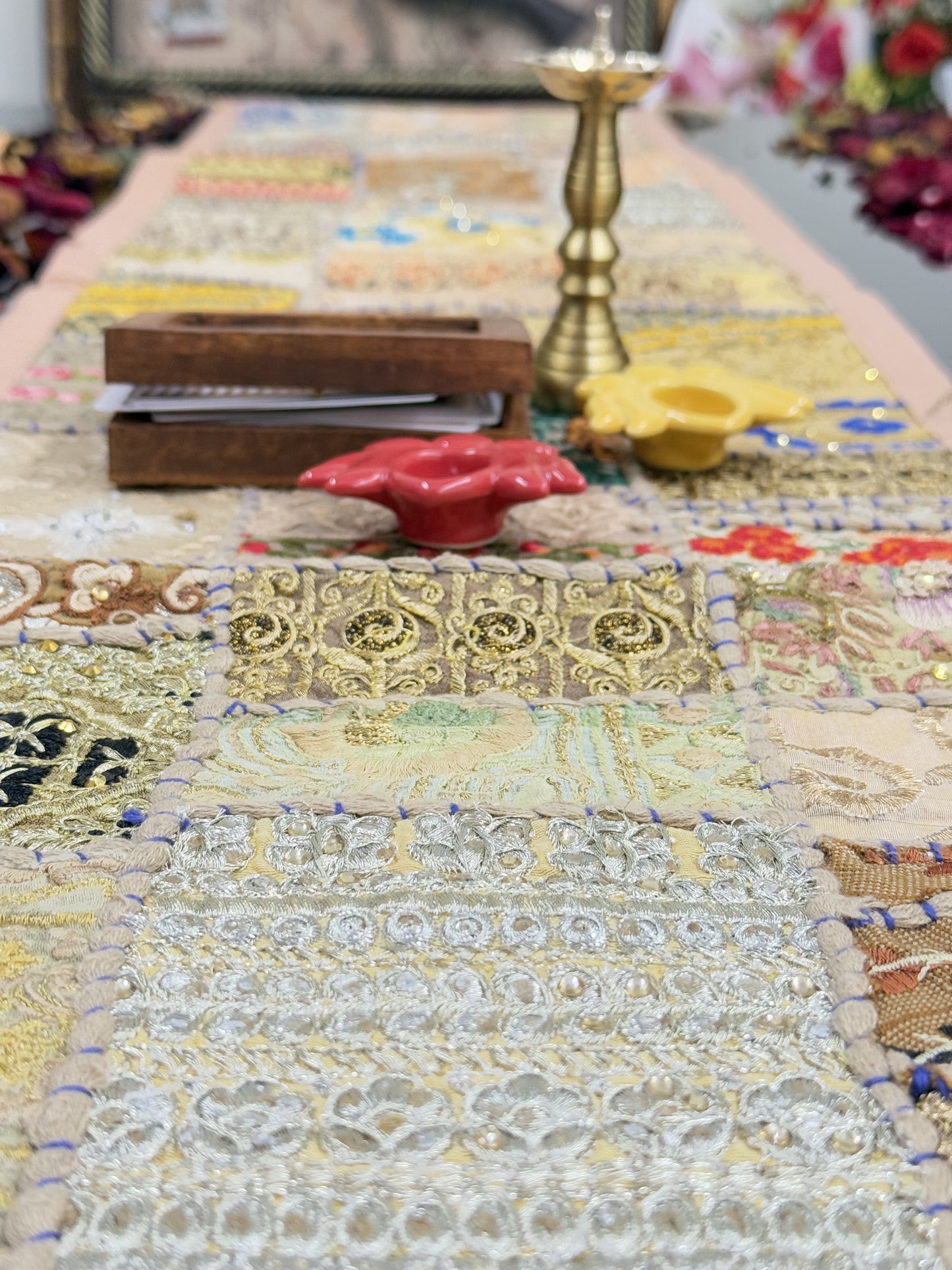 Beige Kambadiya Patchwork Rajasthani Table Runner