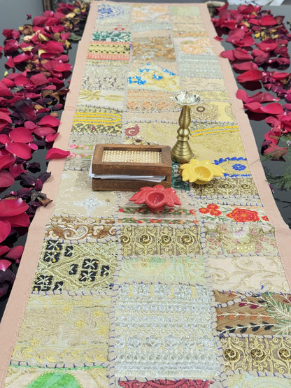 Beige Kambadiya Patchwork Rajasthani Table Runner