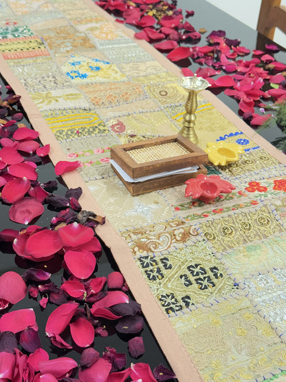 Beige Kambadiya Patchwork Rajasthani Table Runner
