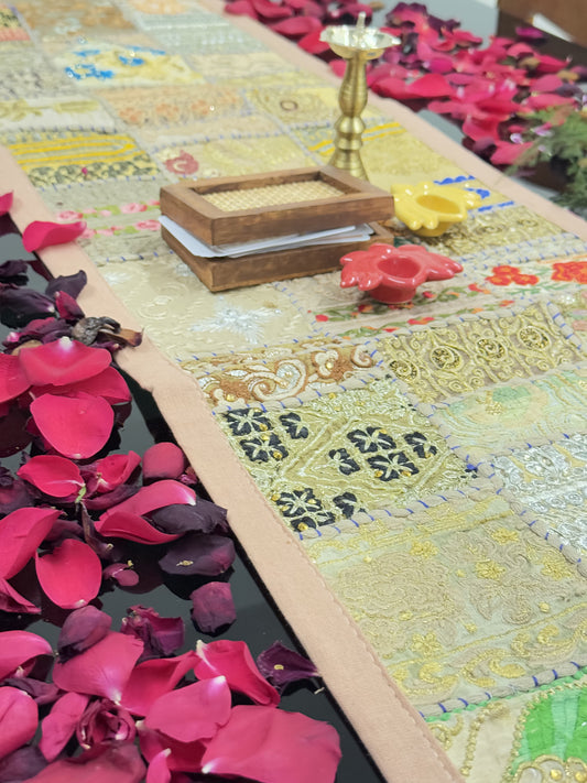 Beige Kambadiya Patchwork Rajasthani Table Runner