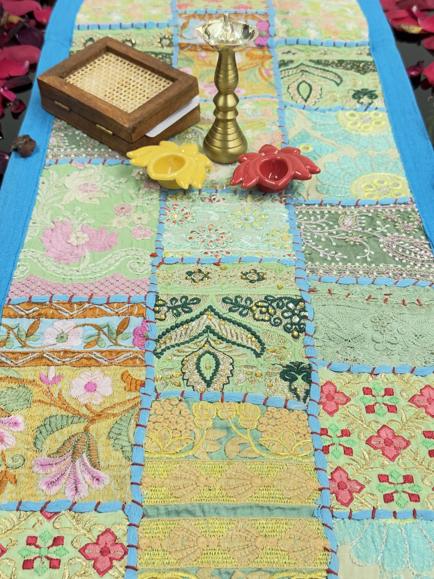 Light Blue Kambadiya Patchwork Table Runner