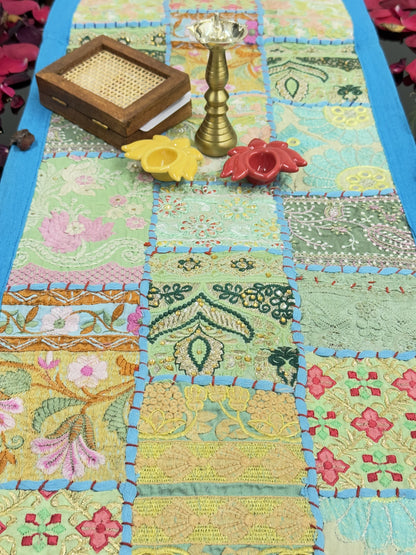 Light Blue Kambadiya Patchwork Table Runner