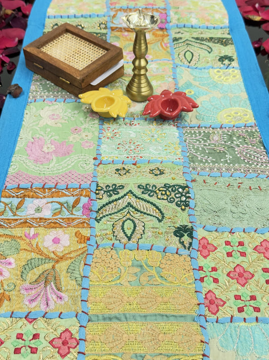 Light Blue Kambadiya Patchwork Table Runner