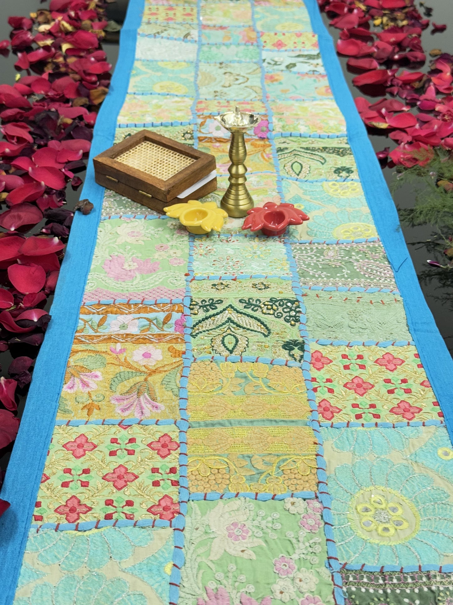 Light Blue Kambadiya Patchwork Table Runner