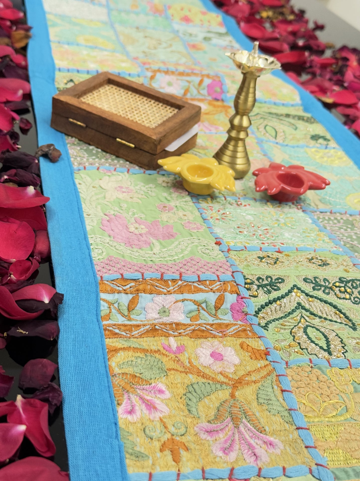 Light Blue Kambadiya Patchwork Table Runner
