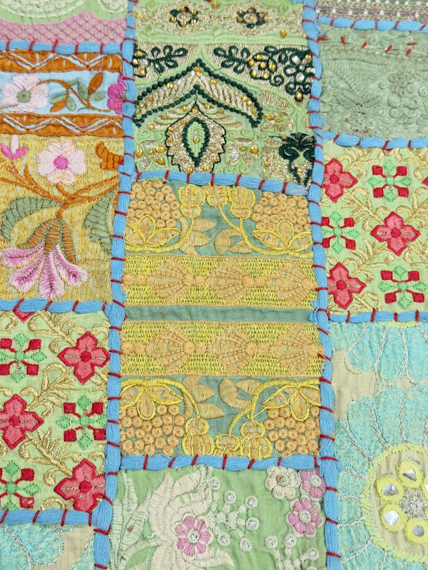 Light Blue Kambadiya Patchwork Table Runner