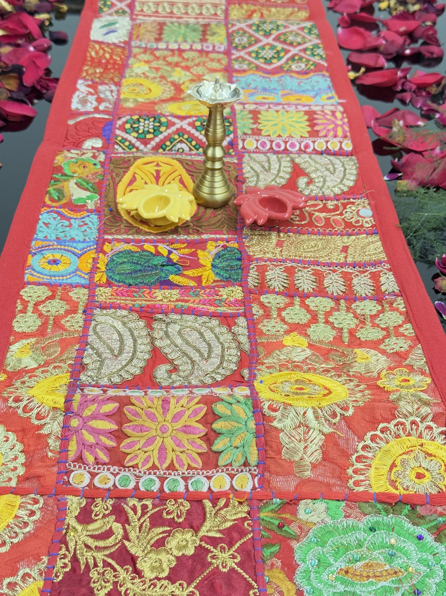 Red Kambadiya Patchwork Rajasthani Runner