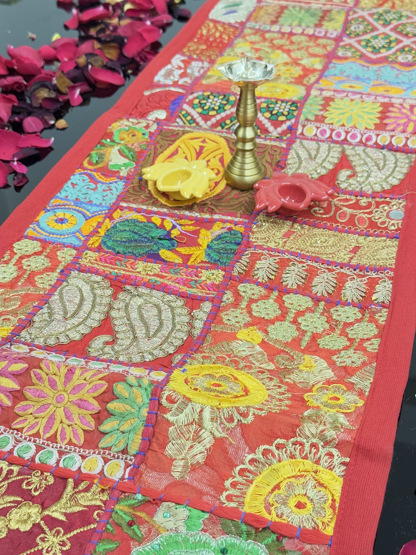 Red Kambadiya Patchwork Rajasthani Runner