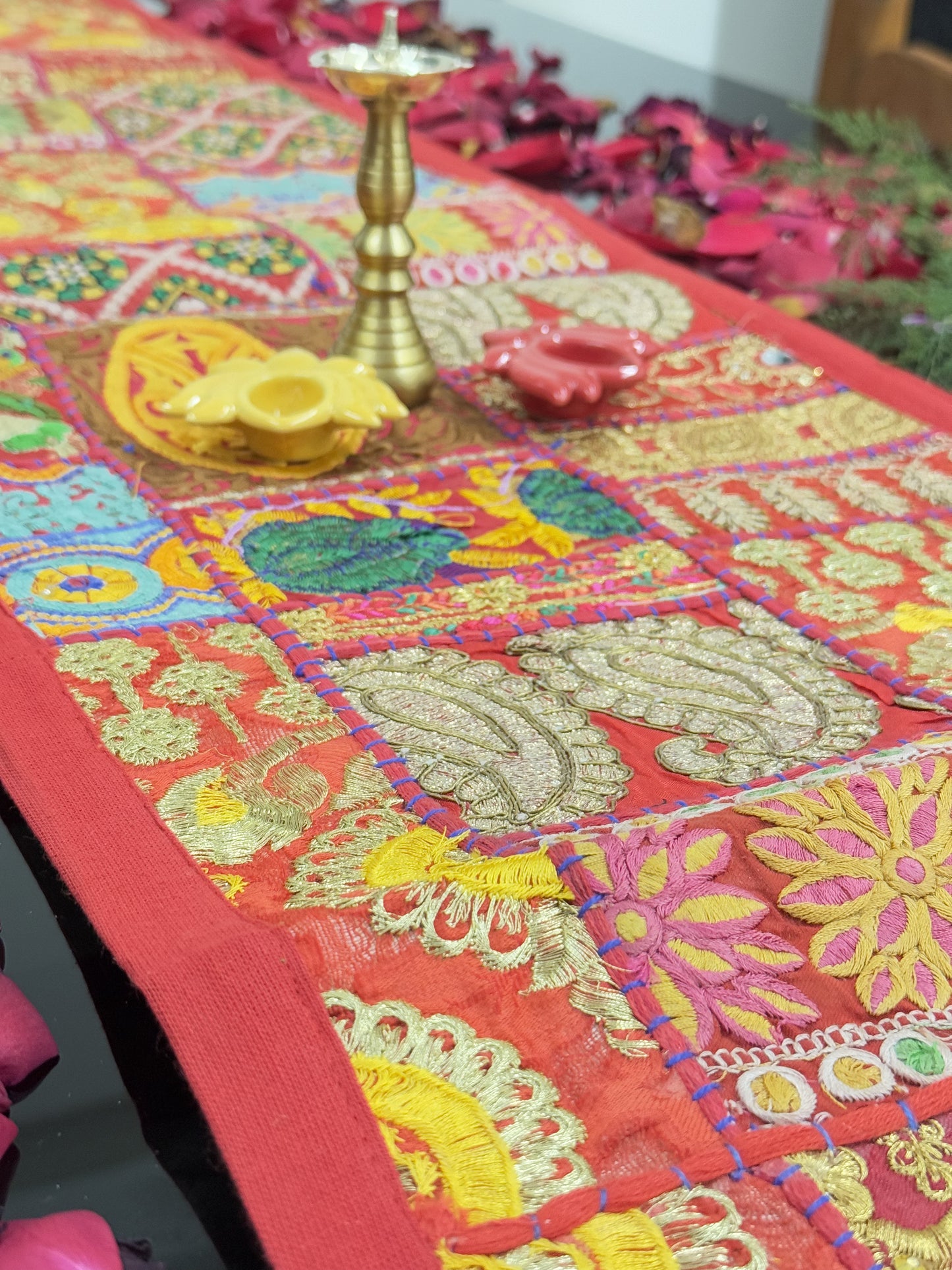 Red Kambadiya Patchwork Rajasthani Runner