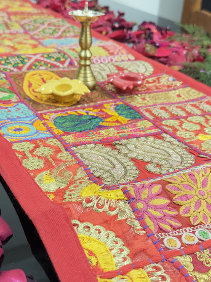 Red Kambadiya Patchwork Rajasthani Runner