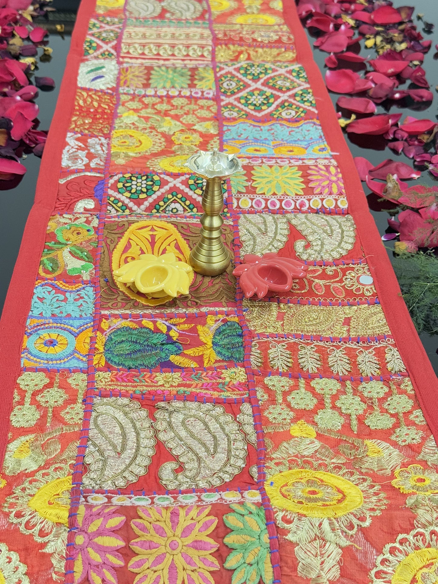 Red Kambadiya Patchwork Rajasthani Runner