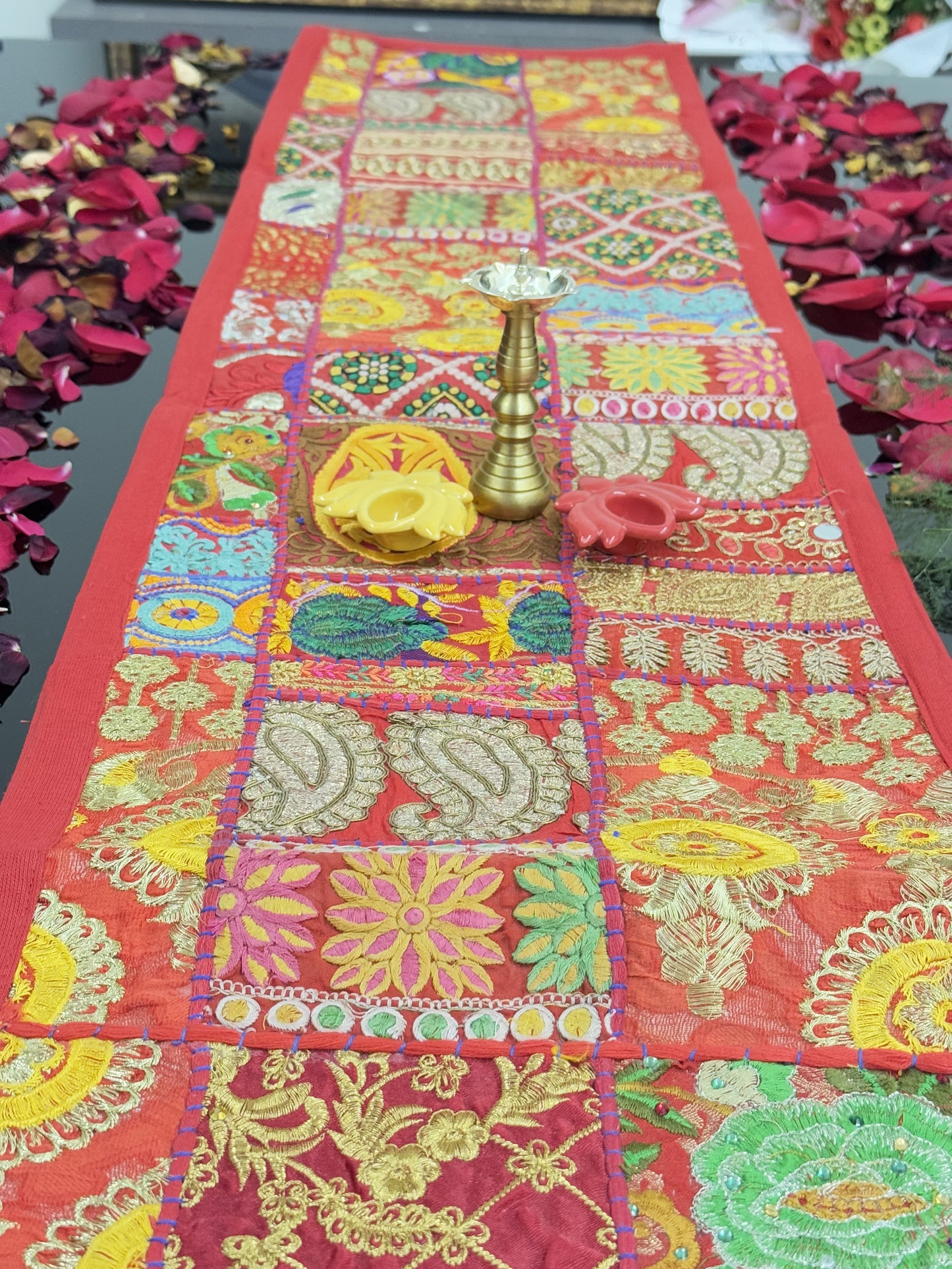 Red Kambadiya Patchwork Rajasthani Runner