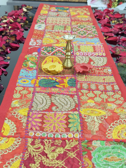 Red Kambadiya Patchwork Rajasthani Runner