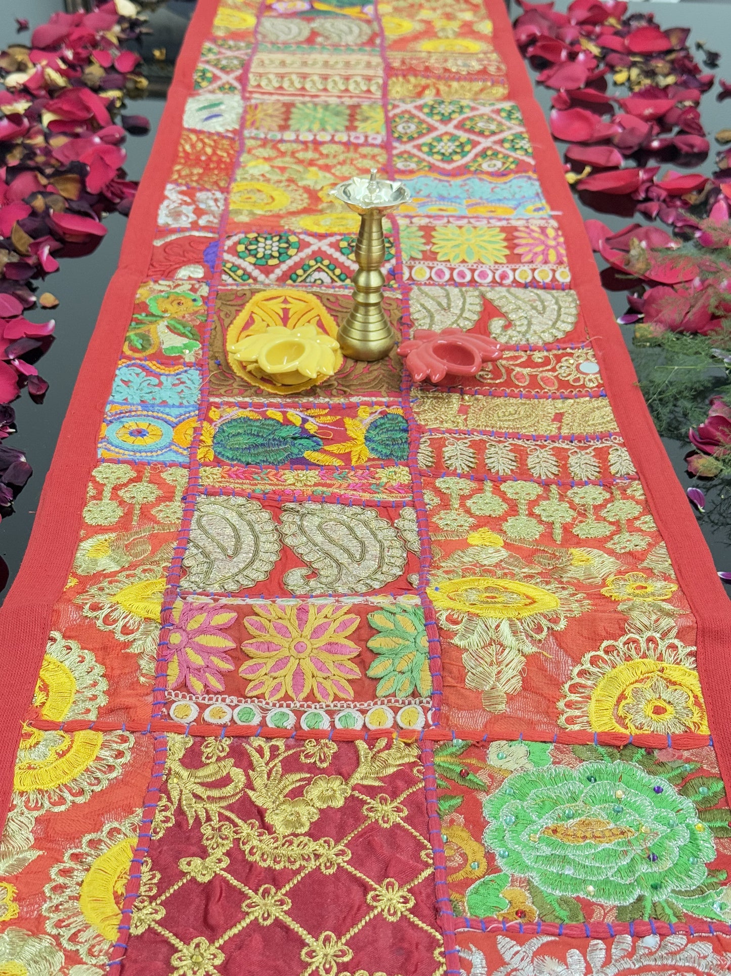 Red Kambadiya Patchwork Rajasthani Runner