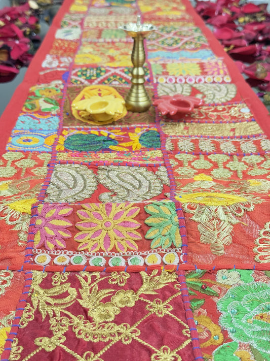 Red Kambadiya Patchwork Rajasthani Runner