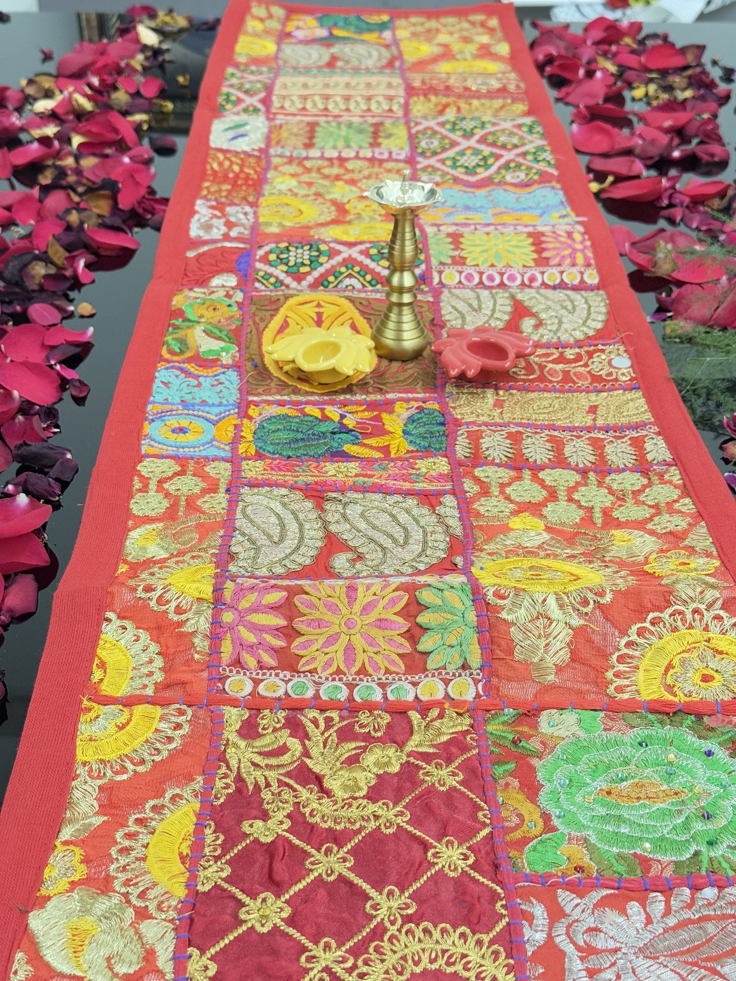 Red Kambadiya Patchwork Rajasthani Runner