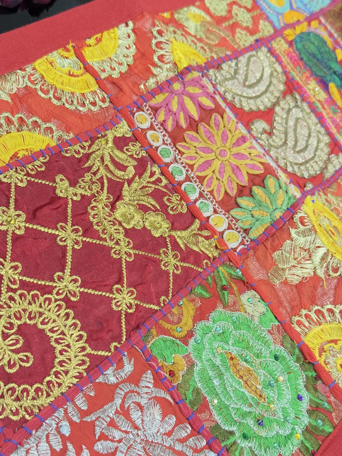 Red Kambadiya Patchwork Rajasthani Runner